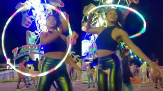 Incredible Hula Hooping Tricks At Amusement Park