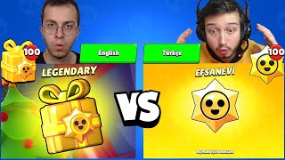 TÜRKÇE vs İNGİLİZCE HESAP ( 100 HEDİYE KUTUSU vs 100 STARR HEDİYESİ AÇTIK ) !!! - Brawl Stars