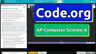 Code.org Lesson 2.1 Integer and Double Objects | Tutorial with Answers | CSA Unit 6