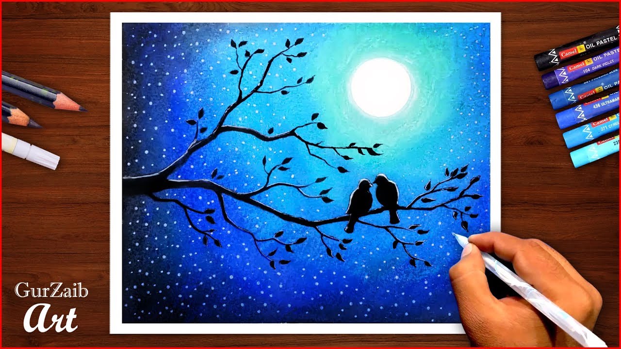 How To Draw Scenery Of Moonlight With Oil Pastel Step By 60 Off