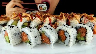ASMR Salmon Sushi Rolls🍣 *Big Bites No Talking Eating Sounds Mukbang