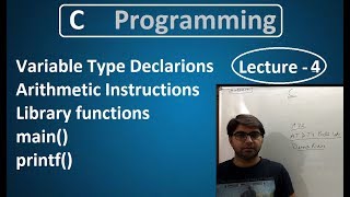Variable Declaration, Library functions main(),Printf() Lecture-4 (C programming)