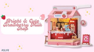 DIY Miniature Dollhouse Kit | Strawberry Milk Box 🍓(LED Lights!)