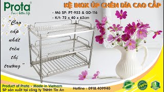 Kệ inox úp chén dĩa 3 tầng cao cấp Prota