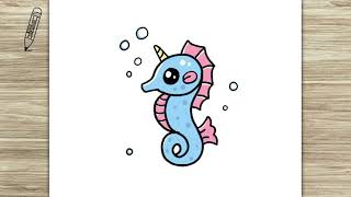 How to Draw Cute  Unicorn Seahorse, Cute Easy Drawings