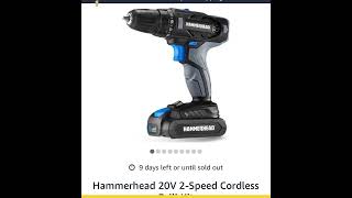 $21.99 was $ 53.90 Hammerhead 20V 2-Speed Cordless Drill Kit