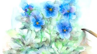 [水彩画]青いビオラを描く/watercolorpainting /制作過程