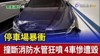 停車場暴衝 撞斷消防水管狂噴 4車慘遭毀