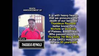 Thaddeus Reynold ~ Short Obituary