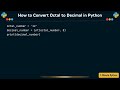 How to Convert Octal to Decimal in Python