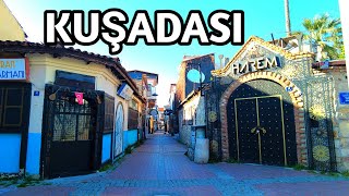 KUŞADASI TÜRKIYE WINTER SEASON WALK | Old Town Bazaar and Bar Street | 24 February 2025 | 4k