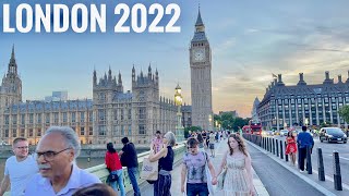 England, London City Summer Street Evening Tour 2022 | 4K HDR Virtual Walking Tour around the City