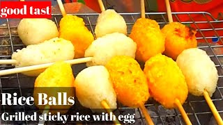 Rice Balls Thai grilled Sticky with Egg Street Food thailand hot