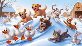 Magical Snowfall at the Farm | Animals and Farm Song for Kids 🎵🎵