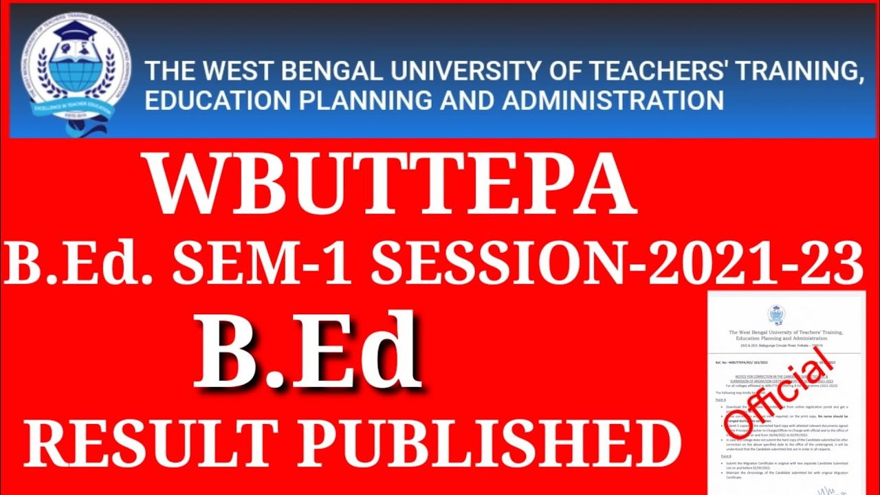 WBUTTEPA B.Ed Semester-1 Result Out Session-2021-23 || B.ed 1st ...