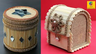 Handmade Jewelry storage boxes | DIY Jewellery Box made with Popsicle Sticks,Bamboo sticks and jute