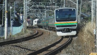 湘南新宿ライン横須賀線直通普通逗子行きE231系2535YU514宮ヤマ+E231系が寿福寺踏切No.9と扇ヶ谷踏切No.10を走行！【JR鎌倉駅〜JR北鎌倉駅】