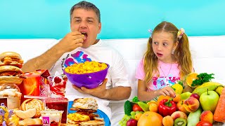Nastya and dad buy healthy food for children and the whole family