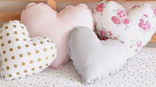 🖤🖤🖤 diy/pretty Rose print (heart shape cushion/pillow cover. 5min  sewing project /home decore ideas