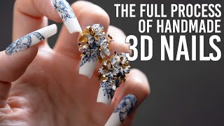 The Full Process of Handmade 3D Flower Nails