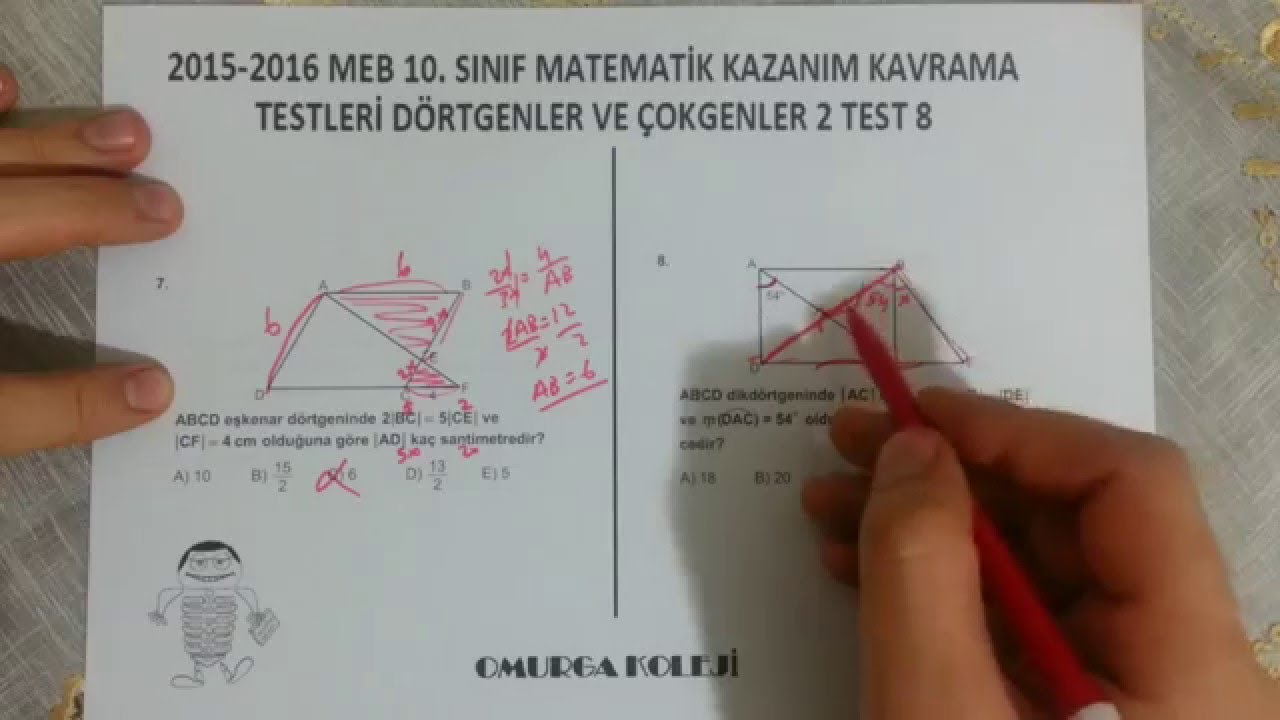 10.SINIF MEB KAZANIM KAVRAMA TESTLERİ DÖRTGENLER VE ÇOKGENLER 2 TEST 8 ...