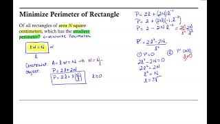 Optimization: Minimize the Perimeter of a Rectangle