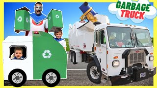 Playing on our Kid Garbage Truck and chasing real Trash Trucks | Recycle Garbage Truck Compilation