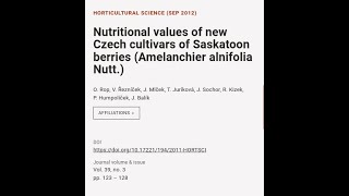 Nutritional values of new Czech cultivars of Saskatoon berries (Amelanchier alnifolia... | RTCL.TV