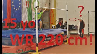 School High Jump WORLD RECORD! 15 years old boy jumps 220 cm - 7'2½\