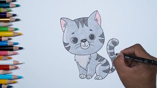 Cara Menggambar dan Mewarnai Hewan Kucing | How to Easy Draw Cat for Kids
