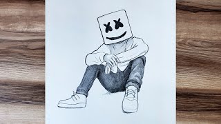 How to draw Marshmello full body | Easy to draw | Pencil sketch