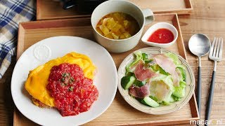 【30分で毎日定食】トマトソースで３品！レンジでオムライス定食  の レシピ 作り方