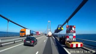 Trucking over The Storebaelt Bridge, Denmark