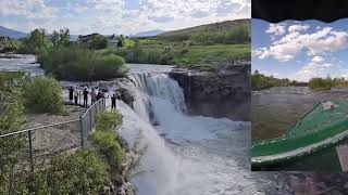 Another angle of Lundbreck Falls with helmet cam over lay