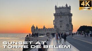 Sunset at Torre de Belém 🌅 STUNNING Lisbon Walking Tour at Dusk | February 2023 [4K]