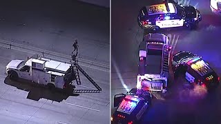 FULL CHASE: Suspect rams police cars, runs across 91 Freeway