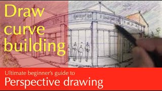 Perspective Drawing : Draw a curve building in 2-point perspective #shorts