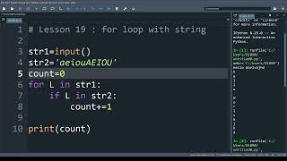 Lesson 19 : for loop with string in python | String and for loop | "pass" in for loop and uses