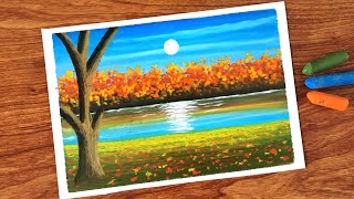 Oil Pastel Autumn Scenery Painting for beginners | Oil Pastel Drawing