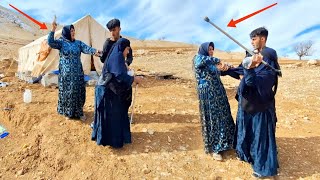 Grandma and Mohammad's conflict against Kirstan and Neda over the construction of the cave