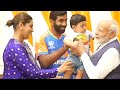 PM Modi Heart Win Gesture with Bumrah's Son Angad and other Players during Meeting in Delhi