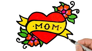 How to Draw a Heart with Flowers for Mom | Mother's Day Drawings