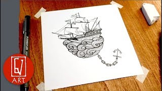 How to draw a Sailing Ship  - Pen and Ink Drawing  - GvinciArt