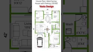 House Plan | West Facing House With Parking| 28*42 Vastu Design #shorts #housedesign