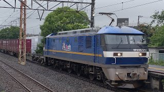 【吹田押桃牽引貨物列車】JR貨物 EF210-350号機+コキ20B 吹A137仕業[5075レ] 福岡タ行 川崎新町駅通過！[2023.06.12(月)]