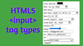 HTML5 Input Types | HTML5 new input tag | HTML5 tutorial for beginners