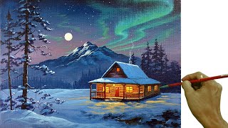 Acrylic Landscape Painting in Time-lapse / Winter Night / JMLisondra