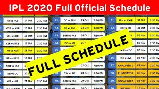 IPL 2020: Schedule (UAE)! Full Official Schedule For IPL 2020 ! CSK, MI, RCB, KKR, RR, DC, KXIP, SRH