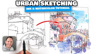 URBAN SKETCHING ink & watercolor STEP-BY-STEP for beginners