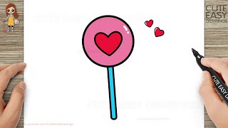 How to Draw a Cute Heart Lollipop Easy for Kids and Toddlers